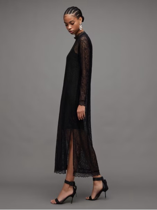 All Saints Dresses & Skirts - All Saints Black Lace Maxi Dress with Long Sleeves Size 2 BNWT